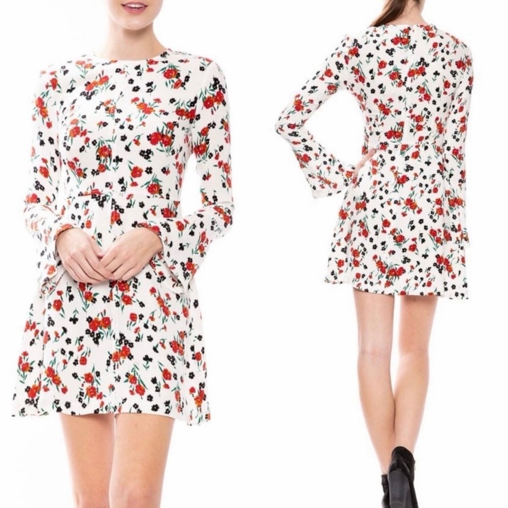 A.L.C Women's Trixie Silk Bell Sleeve Dress Floral Size 8